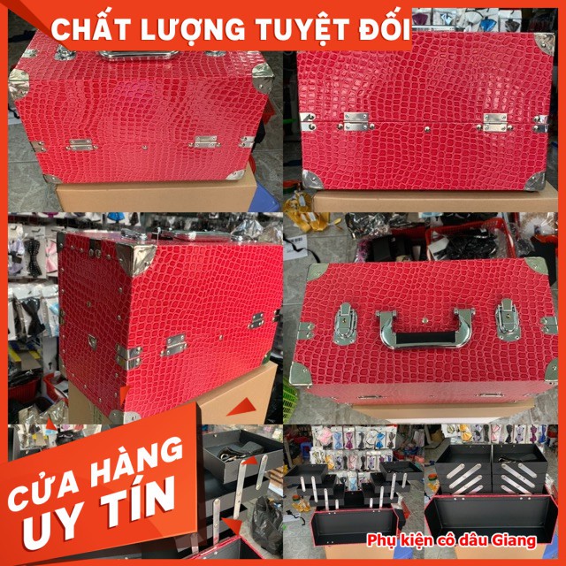 Thùng đựng đồ Make up - cốp trang điểm chuyên nghiệp simili đỏ vân da cá sấu