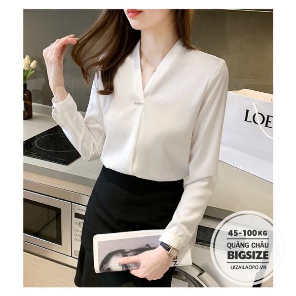  BIGSIZE nữ (S-2XL) Áo sơ mi công sở Đồng Phục Tay Dài Kèm Chân Váy Thời Trang Công Sở Cho Nữ - Áo kiểu basic đẹp cá tính - quảng châu cao cấp