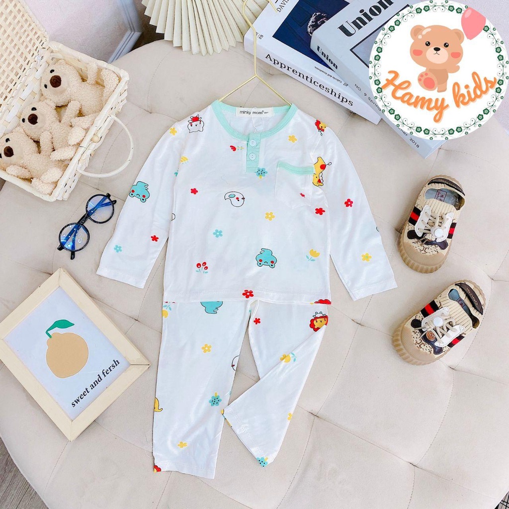 Bộ Minky Mom Chính Hãng Tay Dài Quần Dài Bé Trai Bé Gái Thun Lạnh Cổ Trụ Và Túi Thật Cho Bé 0-5 Tuổi Dưới 20kg-Hamykids