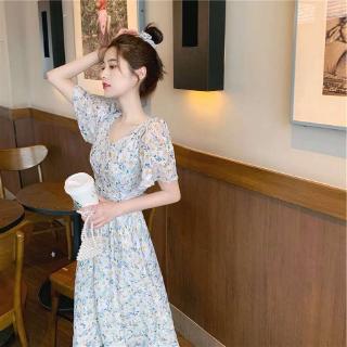 Đầm hoa dáng dài ôm eo size S-XL phong cách Pháp