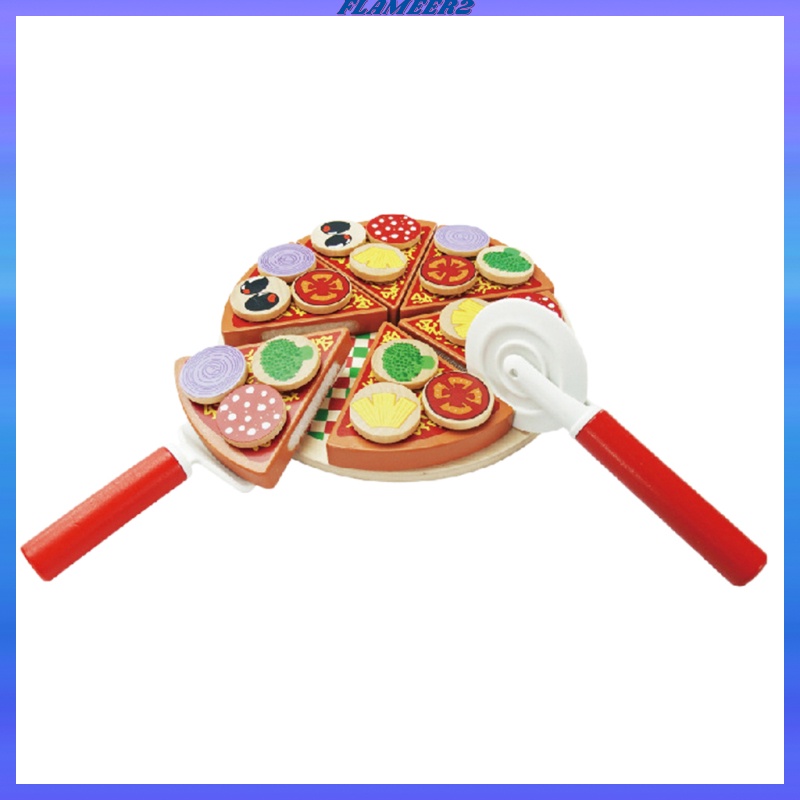[FLAMEER2]Children Kitchen Food Wooden Sticky Connected Pizza Kids Role Play Game Toy