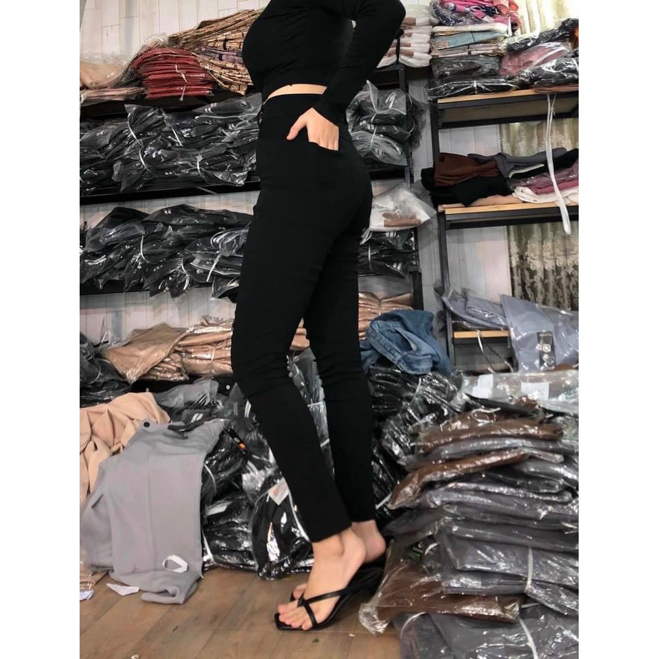 - Quần skinny cạp cao 2 khuy ,Quần bò giấy chất co giãn tạo hiệu ứng thon gọn