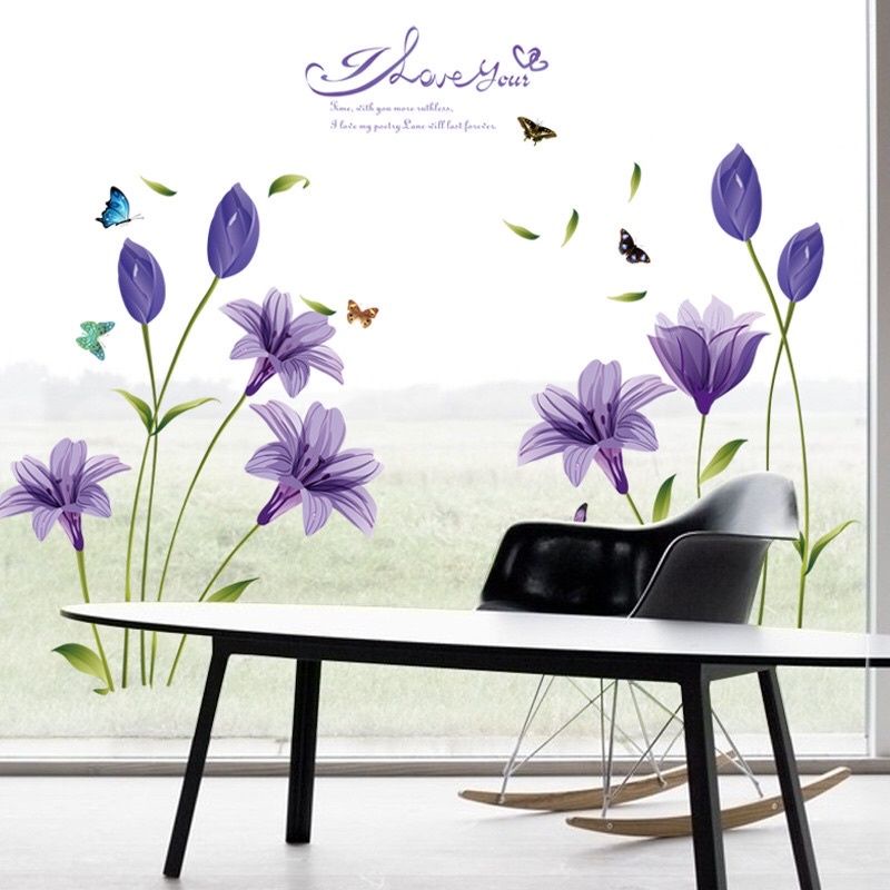 Decal dán tường hoa tulip tím
