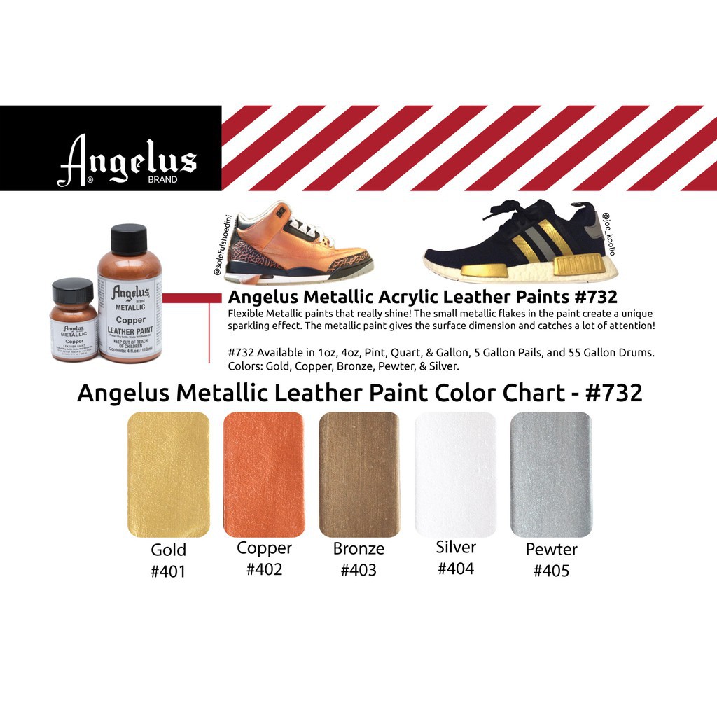 Màu Acrylic ánh kim vẽ trên chất liệu da vải Angelus Leather Paint (Metallic) – 118ml (4Oz)