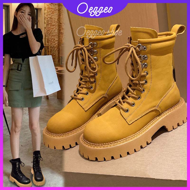 Oeteo Giày Bốt Đế Dày Màu Vàng Thời Trang Cho Nữ