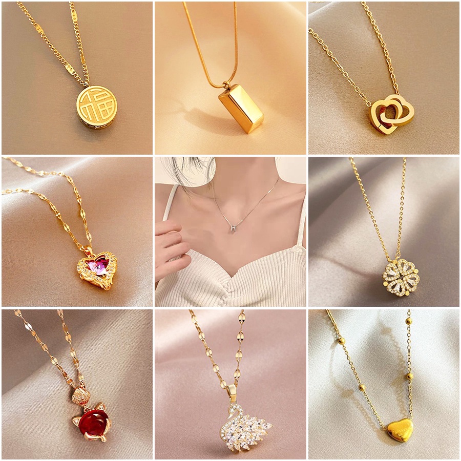 Vòng cổ thép không gỉ mạ vàng 18K với mặt phong cách Trung Quốc/ Hàn Quốc cho nữ