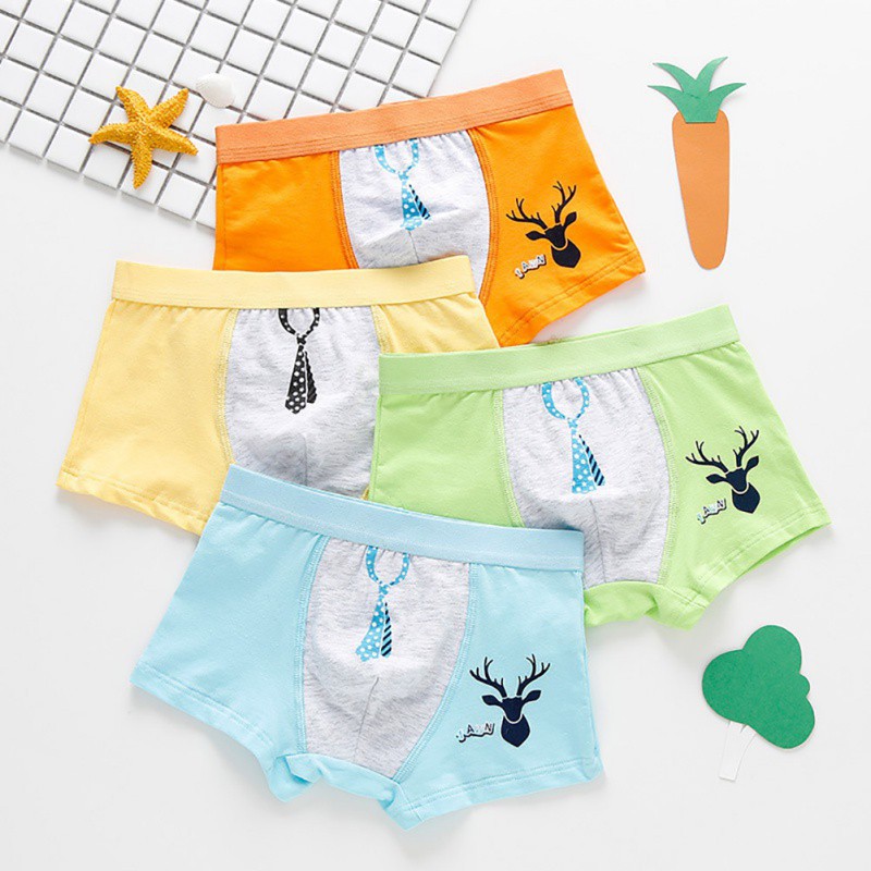 Bộ 4 quần lót boxer cotton họa tiết hoạt hình cho bé trai