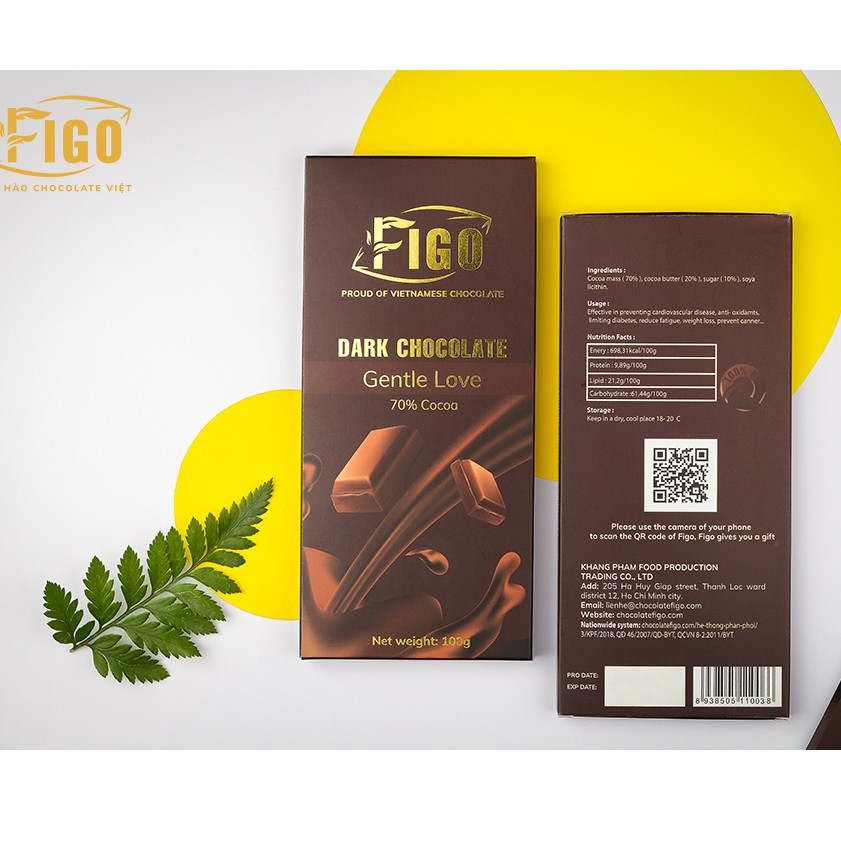 [Chính hãng] Socola đen nguyên chất 70% Cacao ít đường Thanh 50gr | Dark Chocolate 70% Cacao Figo Tốt cho sức khỏe