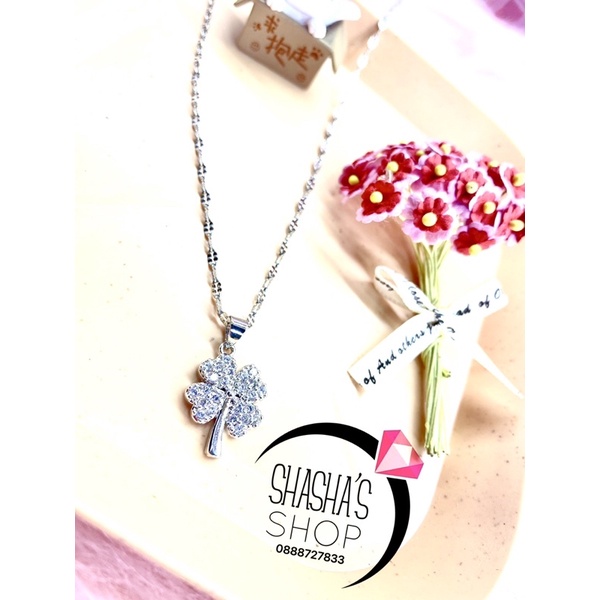 Dây Chuyền inox Cỏ 4 Lá kết đá siu xink