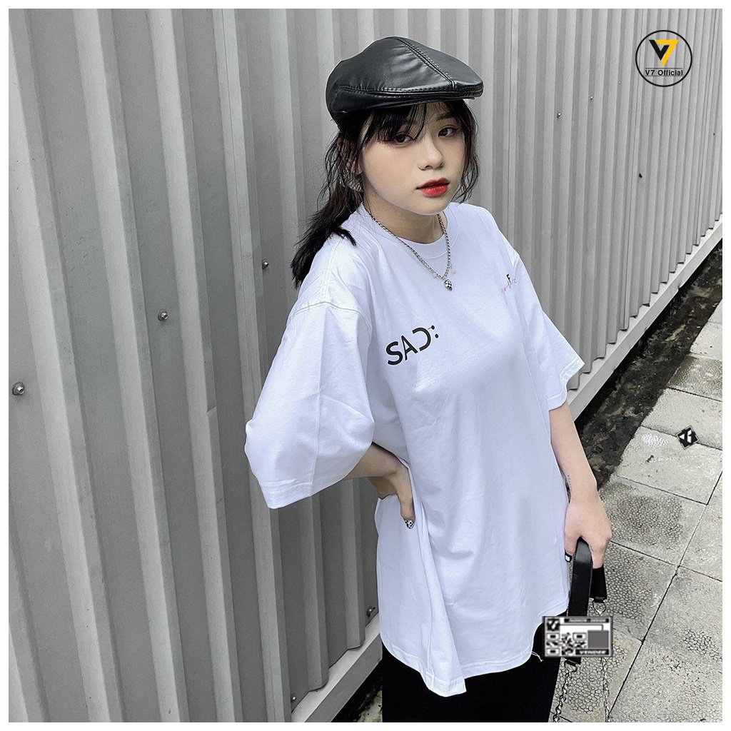 Áo Phông Tay lỡ nam nữ, Oversize - Sad V71