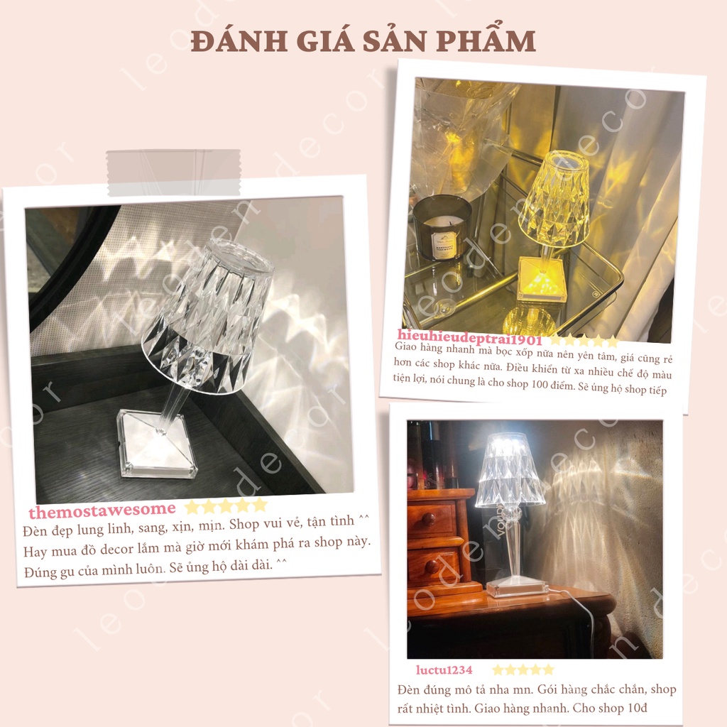 Đèn trang trí phòng ngủ quán cà phê bàn làm việc đèn ngủ để bàn cảm ứng pha lê ánh sáng 16 màu kim cương đẹp