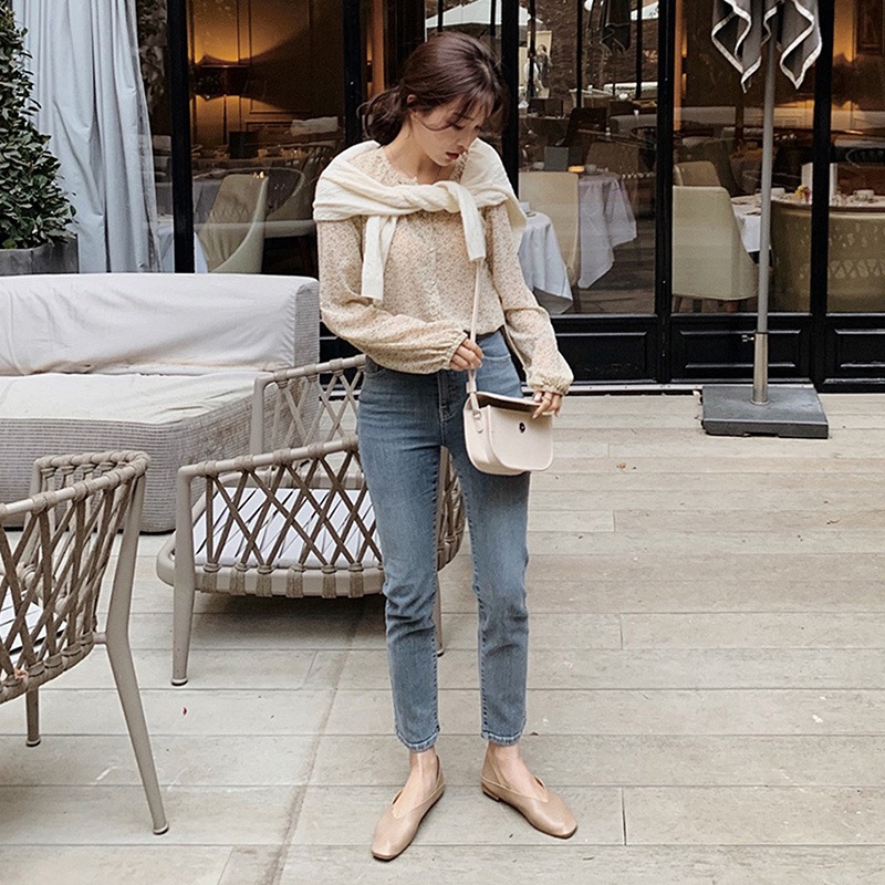 SUXI Áo Sơ Mi Nữ Dài Tay In Hoa Thời Trang Hàn Quốc