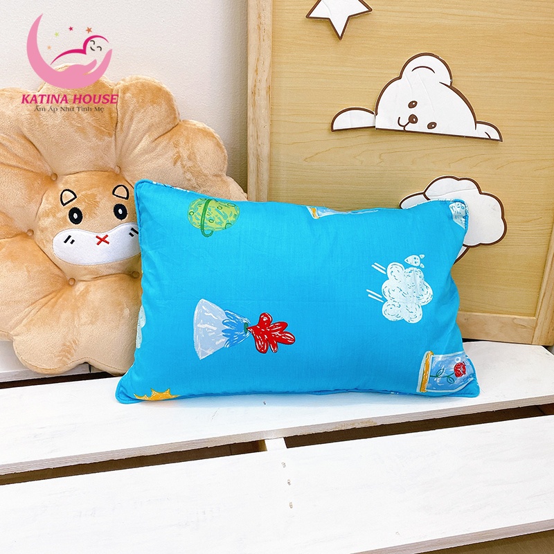 Gối trẻ em cao cấp 1-5t, gòn lông vũ nhân tạo vải Cotton satin hàn quốc giúp gối êm mềm, mát, nhiều họa tiết hình thú