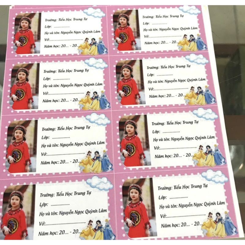 Combo 20 nhãn vở in hình bé nội dung theo yêu cầu