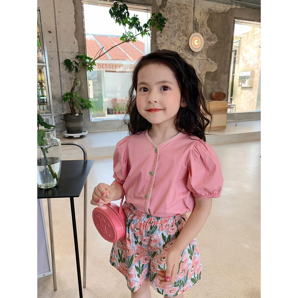 Bộ Áo Sơ Mi Tay Phồng Ngắn Và Quần Short Phong Cách Công Chúa Nhật Bản Hàn Quốc Thời Trang Mùa Hè Hàng Mới Dành Cho Bé Gái
