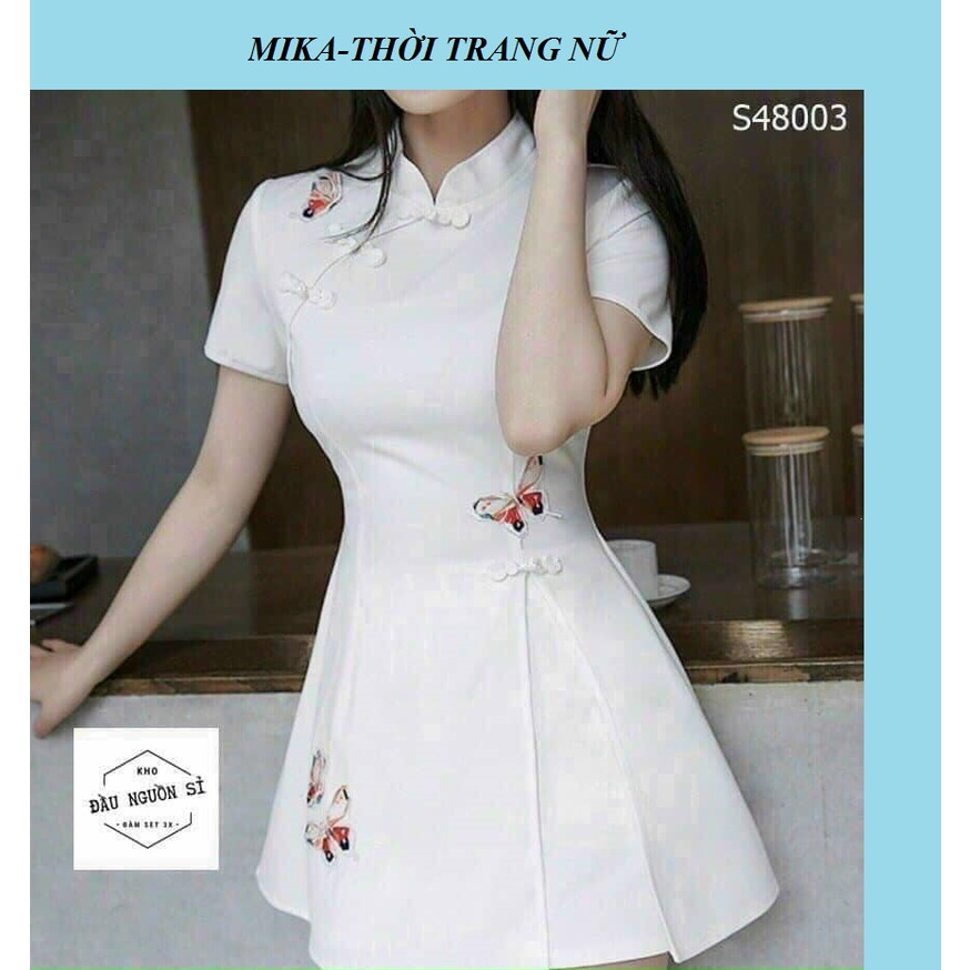 Sét đùi cổ tàu nút mây hoạ tiết bướm thêu