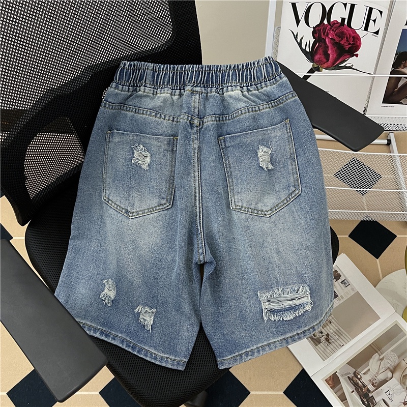 Quần Short Denim Rách Lưng Cao Ống Rộng Mẫu Mới 2022 Phong Cách Hàn Quốc