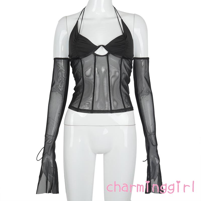 Áo Nữ Dài Tay Phối Lưới Hở Lưng Quyến Rũ