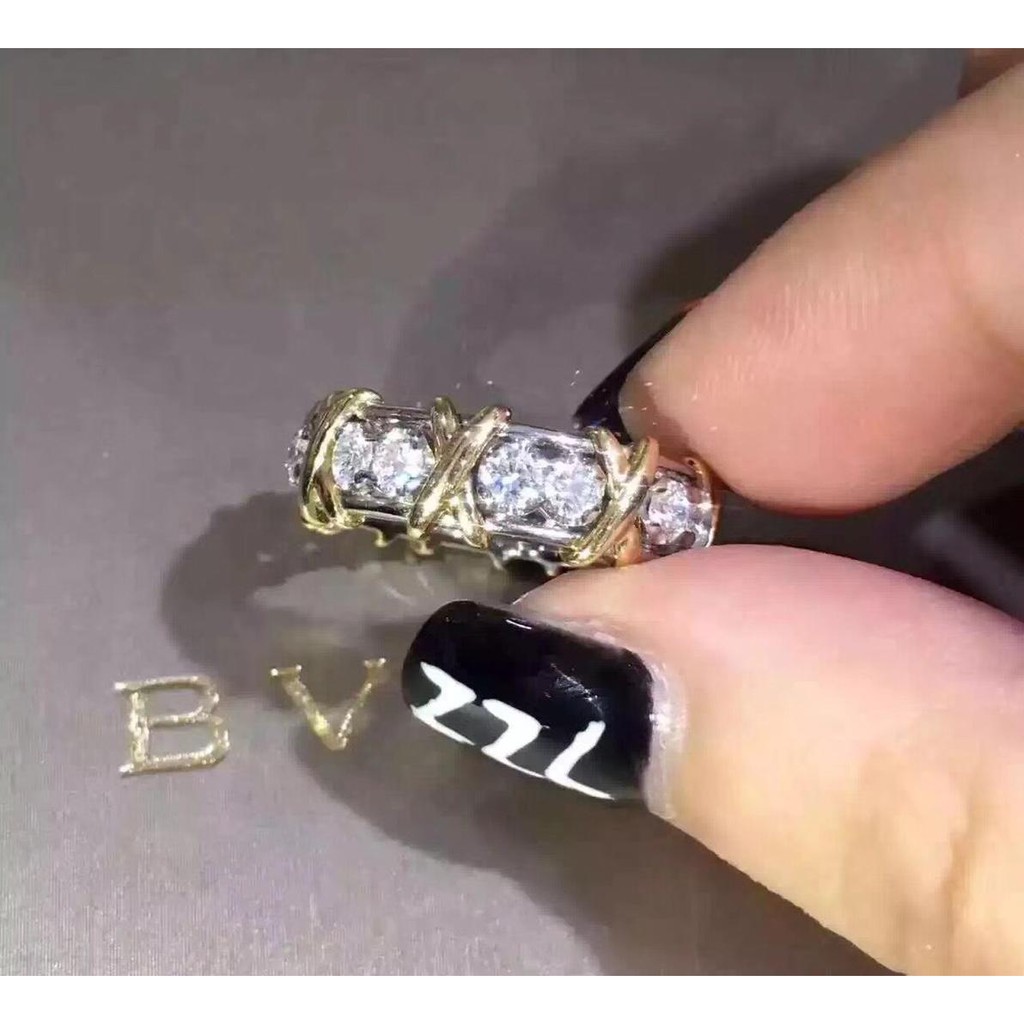 (boalnxun)Nhẫn kim cương cổ điển Tiffany nhẫn chéo vàng khảm nhập khẩu khảm zircon seiko hàng đầu