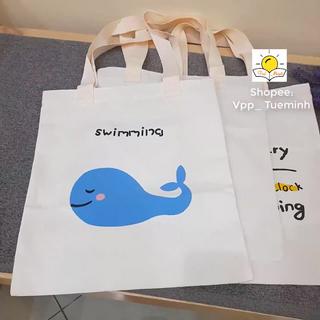 Túi tote vải bố đựng đồ Canvas có khóa kéo kèm Huy Hiệu cài túi xách đi học, đi chơi