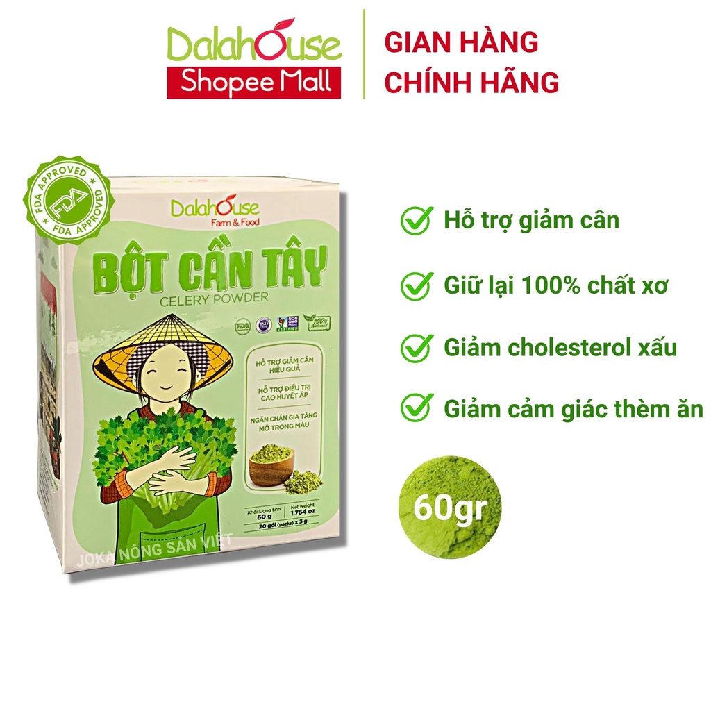 Bột rau cần tây nguyên chất sấy lạnh Dalahouse 60gr công nghệ sấy lạnh tiêu chuẩn Châu Âu