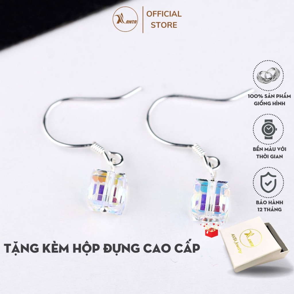 Khuyên tai bạc kiểu móc mặt vuông đính đá pha lê 7 màu lấp lánh ANTA Jewelry - ATJ7067M