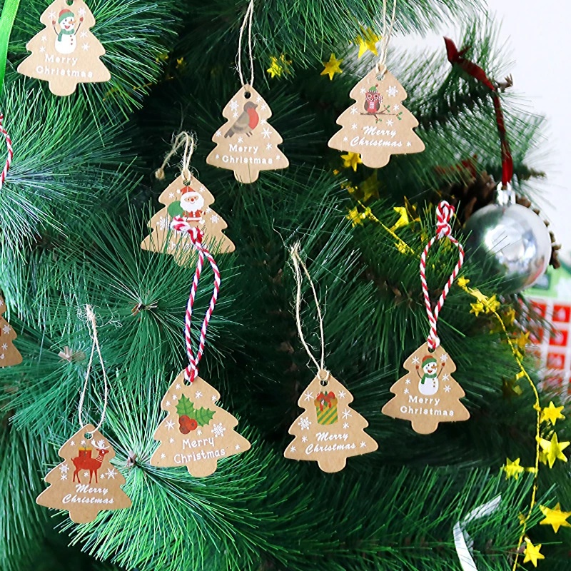 Set 48 thẻ treo trang trí giáng sinh họa tiết ông già noel xinh xắn kèm dây thừng