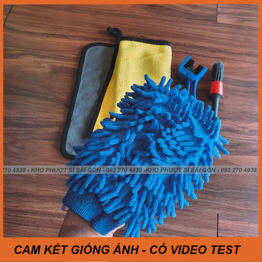 Bộ dụng cụ chăm sóc xe máy 4 món chuyên nghiệp gồm cọ chổi vệ sinh - găng tạo bọt - khăn lau