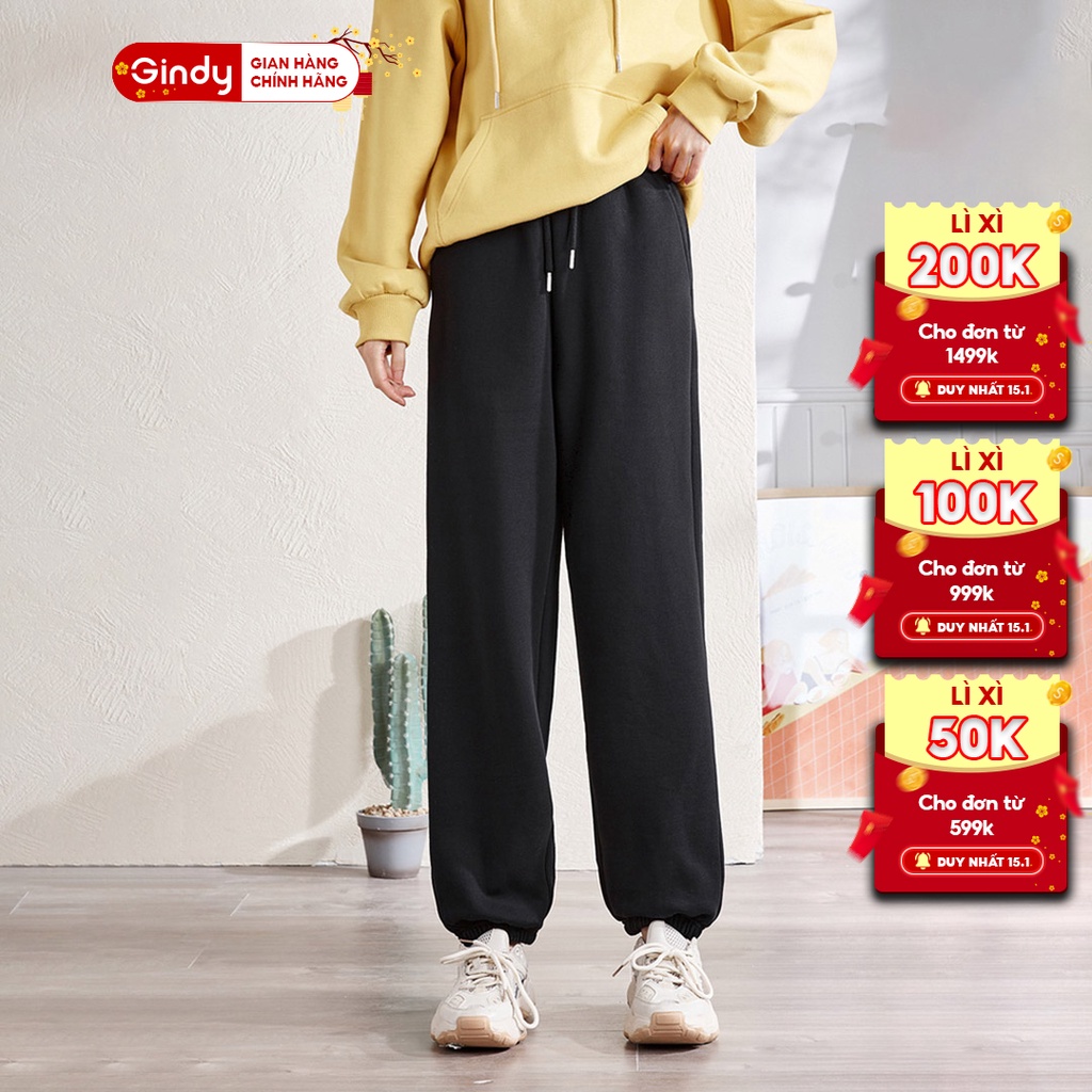 Quần jogger nỉ quần boom thể thao bo gấu nam nữ GINDY unisex dày dặn ấm áp phong cách Ulzzang thời trang thu đông QN003