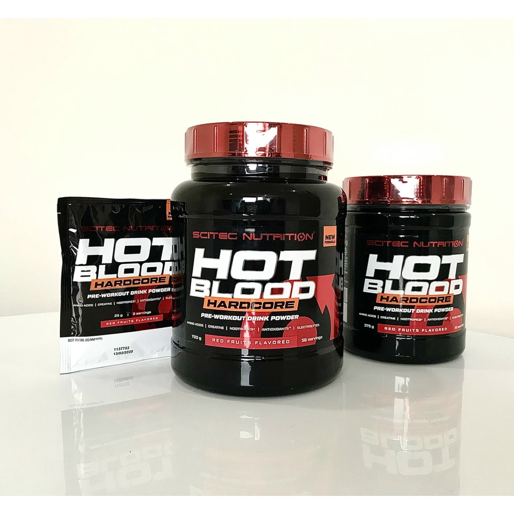 Pre-Workout | HOT BLOOD HARDCORE SCITEC| Sample 25g| Hỗ trợ tập luyện, tăng sức mạnh, sự tập trung, tập không kiệt sức.