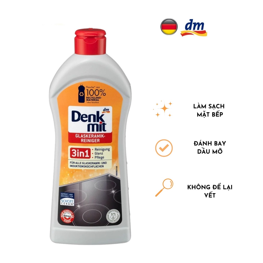 Dung dịch lau bếp từ, bếp ga Denkmit 300ml dùng cho mặt kính, kim loại sáng như inox nhập khẩu Đức DENKMIT41