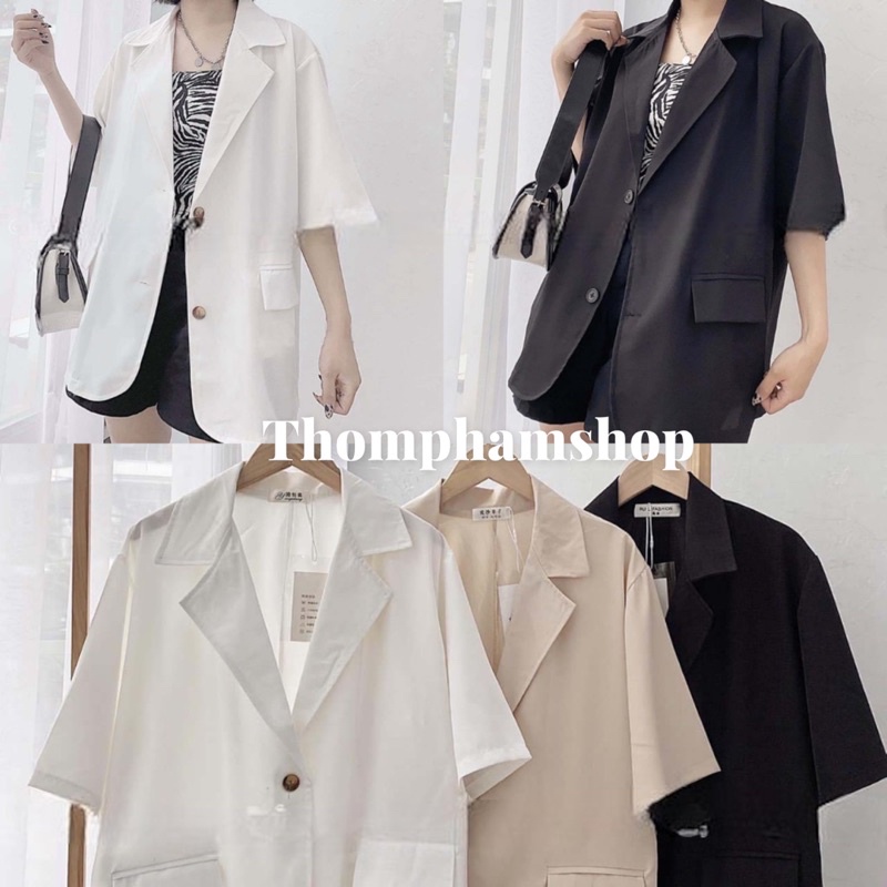 Áo Blazer - Vest cộc tay dáng thụng Hàn Quốc Vintage 2 cúc - SHOP THƠM PHẠM