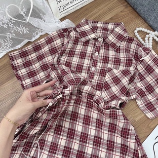 ĐẦM SƠMI CARO CỘT EO