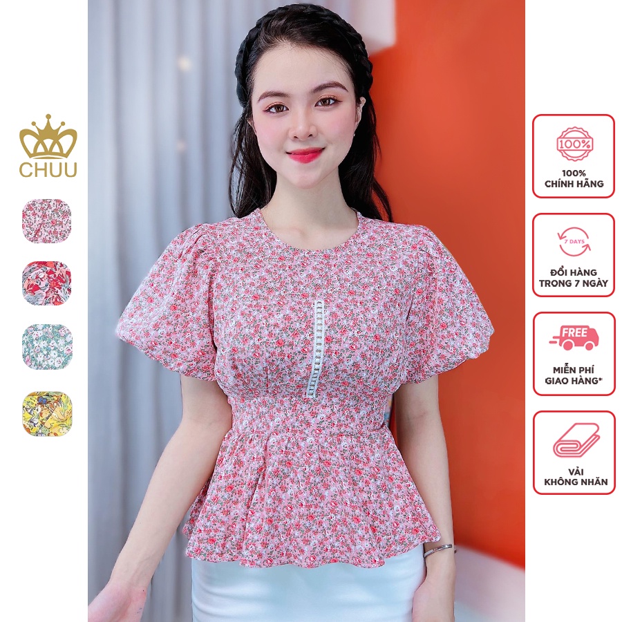 Áo Peplum hoa nhí giấu bụng tay phồng CHUU A8024