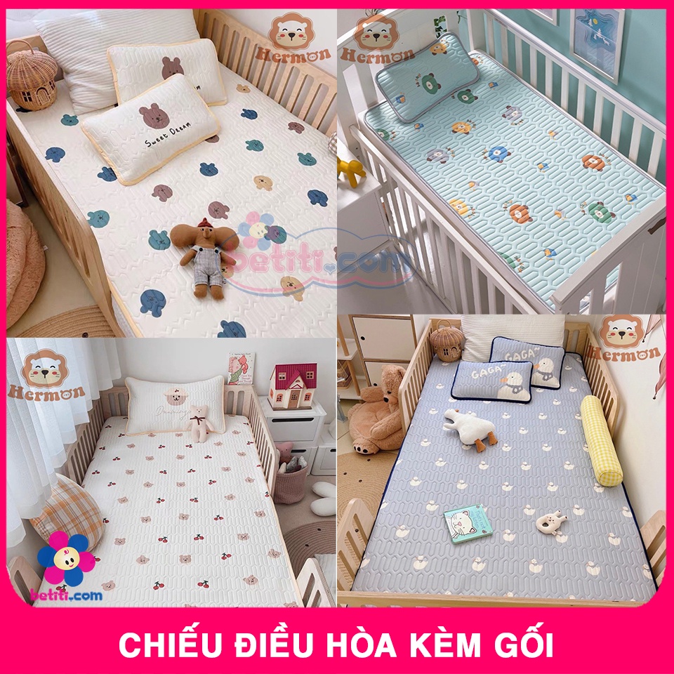 Chiếu Điều Hòa Kèm Gối Trẻ Em, Chiếu Hè Thoáng Mát, Sợi Mây Đan Xen Mềm Mại, Trải Cũi, Nôi Cho Bé