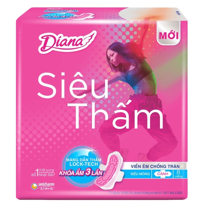 Băng Vệ Sinh Diana Siêu Mỏng Cánh Gói 8 Miếng - Siêu Mỏng, Siêu Thấm Hút