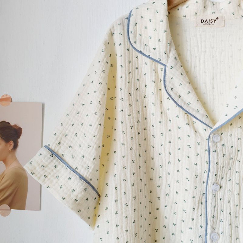 Pyjama muslin bông xanh