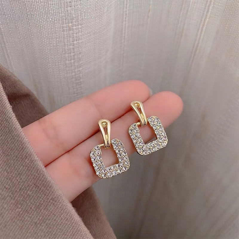 Toàn Bộ Bông Tai Hình Vuông Đính Kim Cương Lấp Lánh Thời Trang Cao Cấp