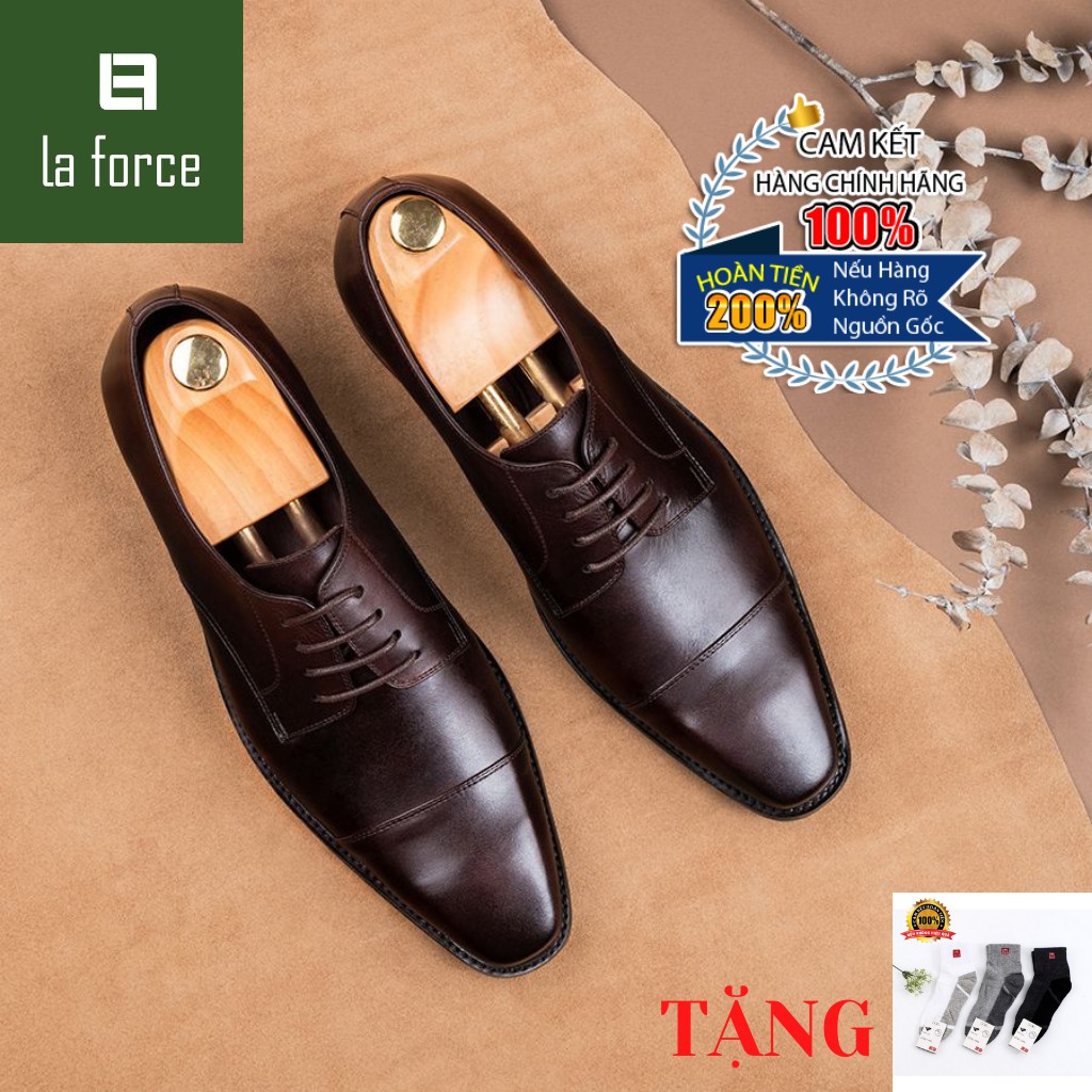 Giày Tây LAFORCE Buộc Dây Màu Nâu GNLA21021-N Tặng Tất Nam Cao Cấp