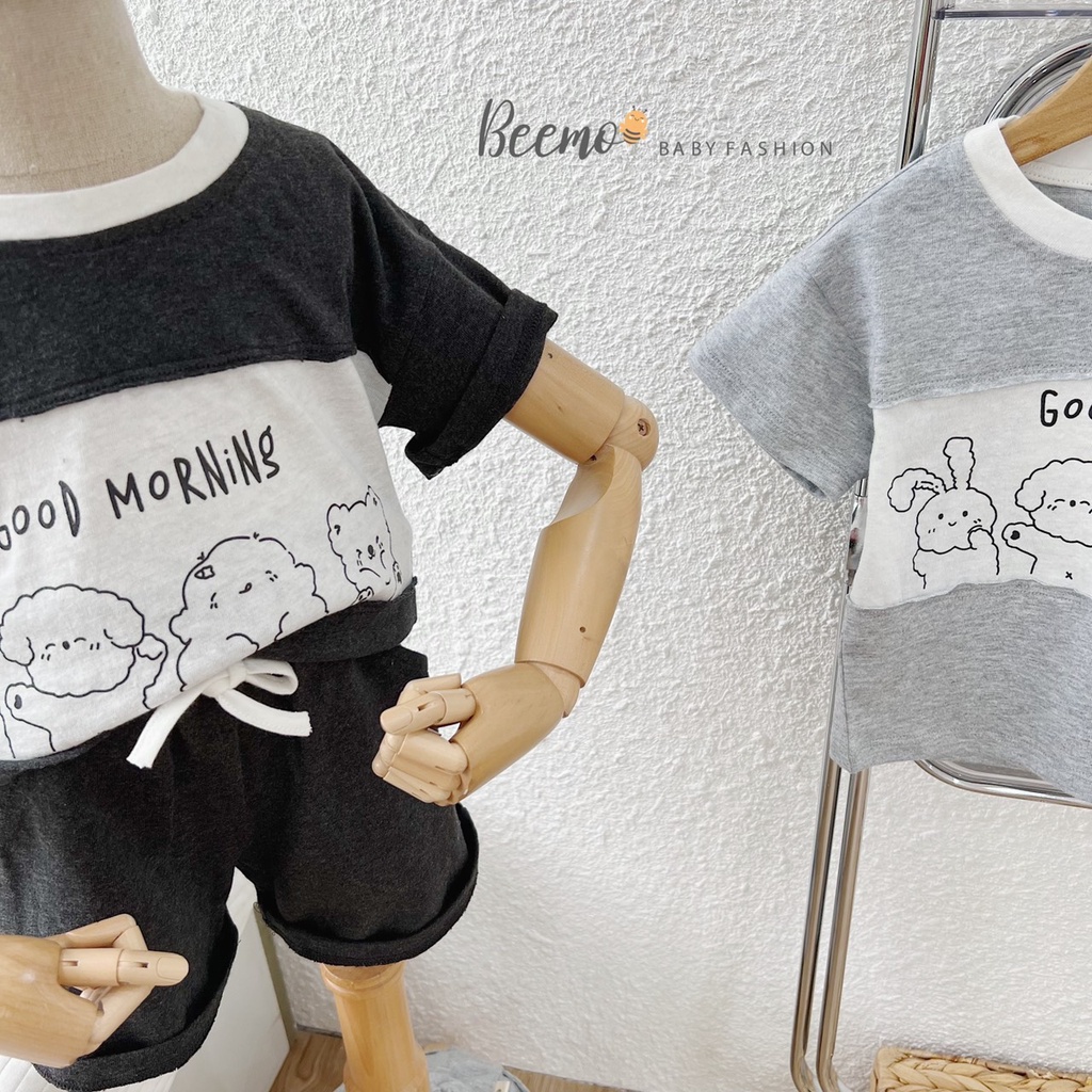 Bộ cotton hoạ tiết gấu bé trai cá tính, bộ thun mềm mát sành điệu