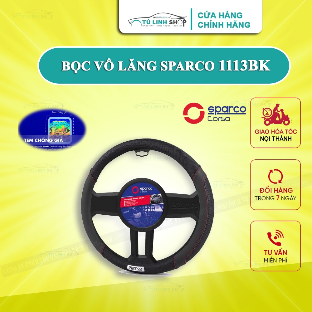 Bọc vô lăng SPARCO 1113BK - chính hãng, đầy đủ tem 7 màu, khung in chìm