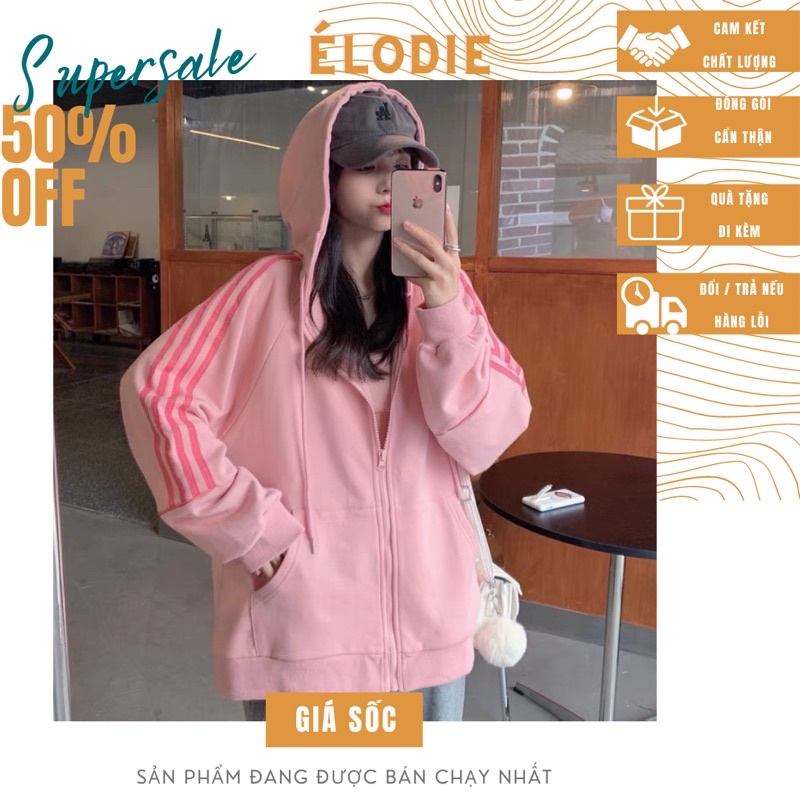 Áo Khoác Nỉ Nữ Form Rộng Dài Tay Có Mũ Phong Cách Cá Tính Năng Động - Áo Sweater Hoodie Thể Thao 3 Sọc Chất Nỉ Cotton | BigBuy360 - bigbuy360.vn