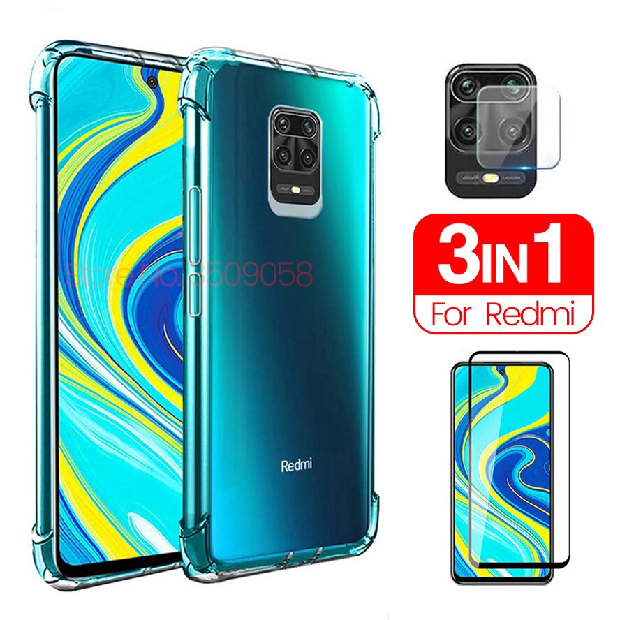 Ốp Điện Thoại Kính Cường Lực 3 Trong 1 Hình Máy Ảnh Cho Xiaomi Redmi Note 9 Pro Max