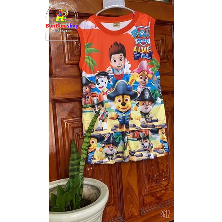 (C02_Kèm video) Bộ bé trái, bộ 3d cho bé trai hình chú chó cứu hộ Paw Patrol, vải mát lạnh cho bé từ 3-7 tuổi