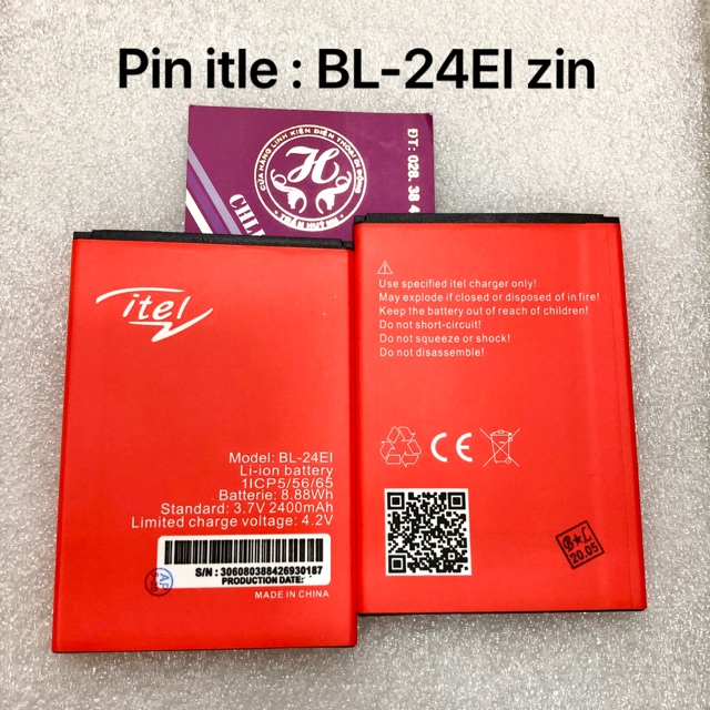 Pin itlel kí hiệu trên pin BL-24EI zin : 1ICP5/56/65