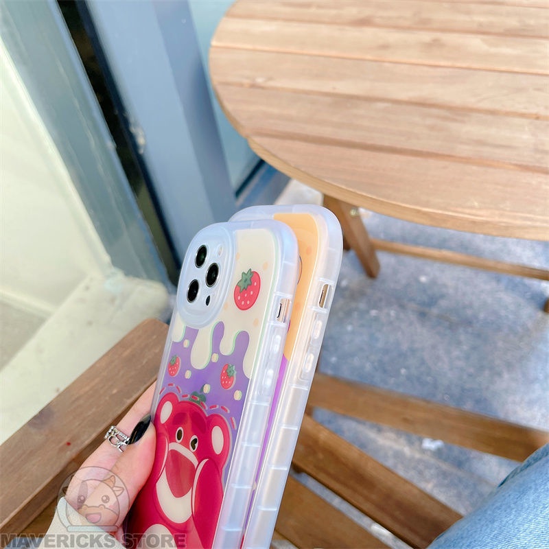 Ốp Điện Thoại Màu Laser In Hình Gấu/Dâu Tây Dễ Thương Cho iPhone 12/11Pro/Max/X/XS/XR/iPhone7/8plus