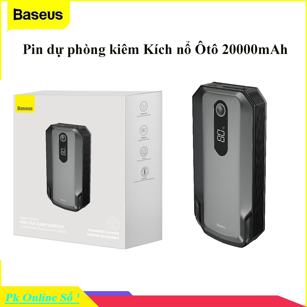 Kích bình cho ô tô 20000mAh baseus super max car jump starter (3in1,2000A,42W)