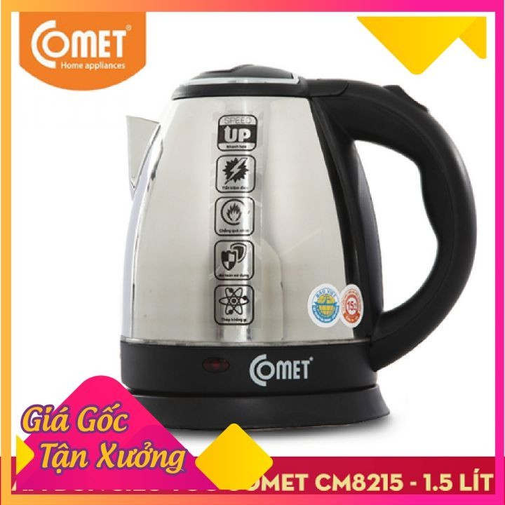 Bình Đun Nước Siêu Tốc inox Comet 1,5L CM8215 - Hàng Chính Hãng - Bảo Hành 12 tháng