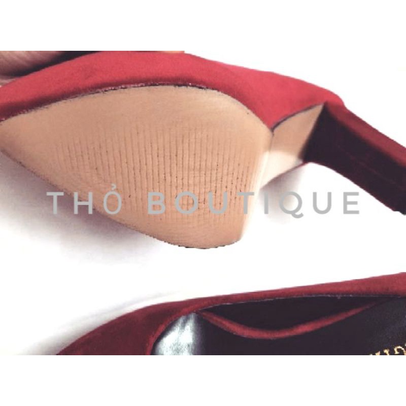 Giày cao gót BIGTREE chính hãng nhung mịn màu đỏ đô gót vuông 10cm đế kép size 37