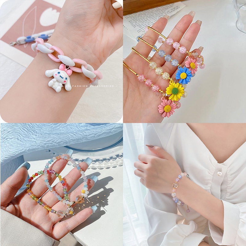 Vòng Tay Chuỗi Hạt Pha Lê Hình Hoa Dễ Thương Đơn Giản Phong Cách Hàn Quốc Cho Cặp Đôi